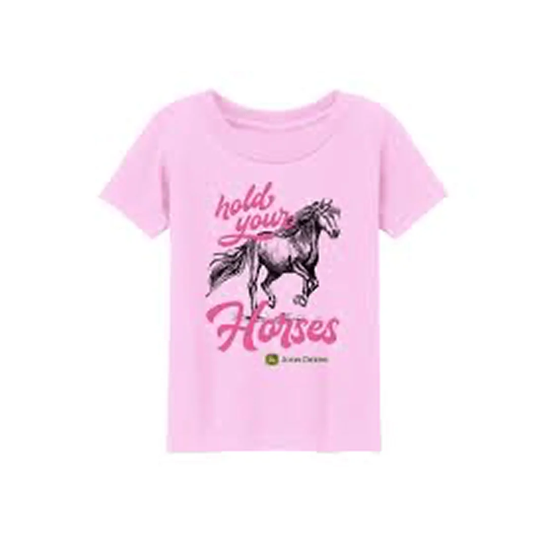 John Deer Girl's Pink Hold your Horses Short Sleeve Tee