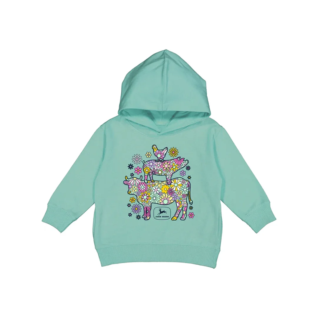 John Deere Girl's Teal Hoodie w/ Flower Tower Graphic