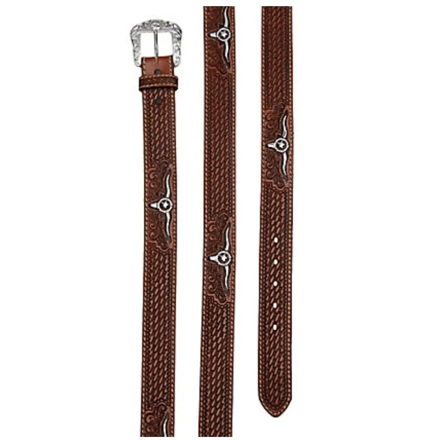 Justin Men’s Belt Leather Natural Brown Trophy Steer Head C11284 - Image 2