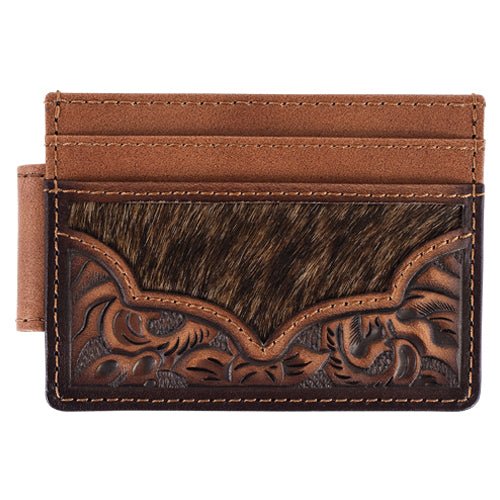 Justin Men's Genuine Leather Slim Card Wallet Floral Tooling With Cowhide