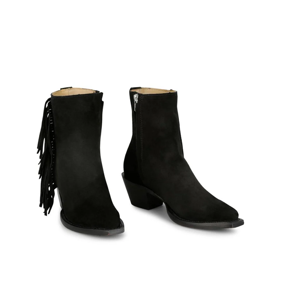 Justin Women's Black Bev Fringe Suede Booties