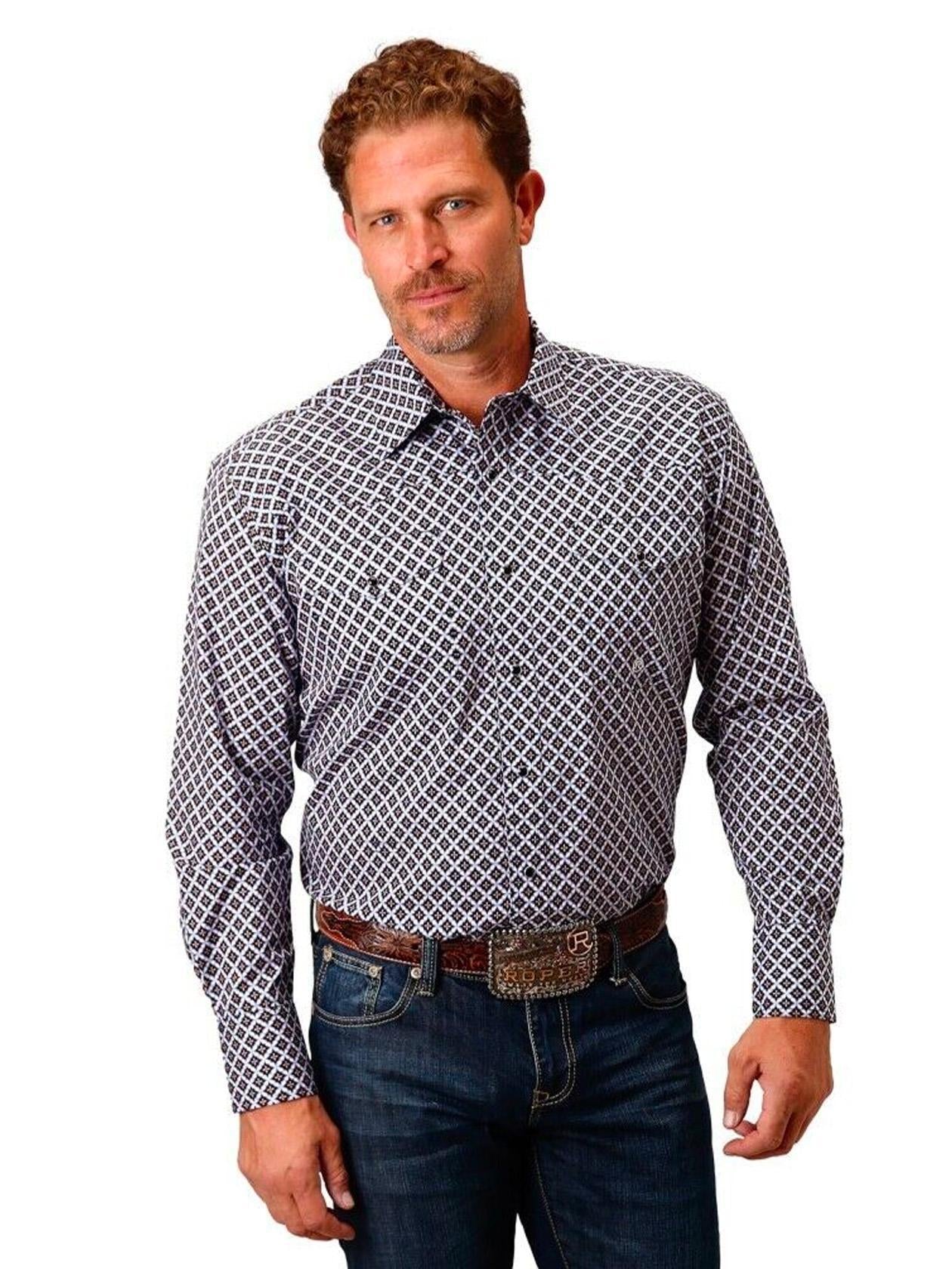 Karman Roper Mens Western Shirt L/S Foulard Snap Black -CLEARANCE