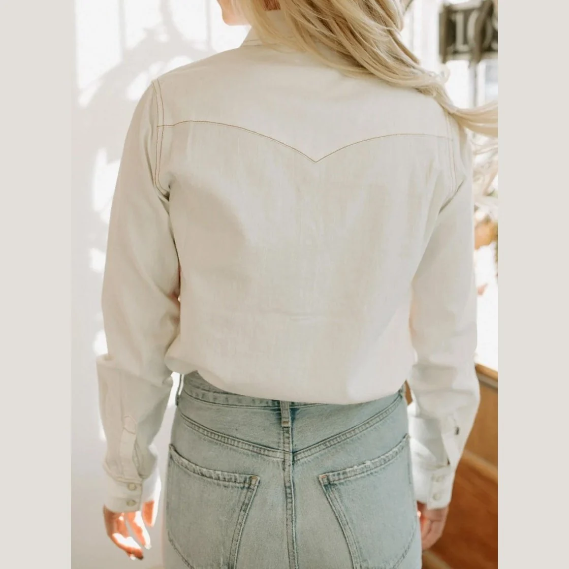 Kimes Ranch Women’s Shirt Denim Kaycee Winter White Snaps - Image 2