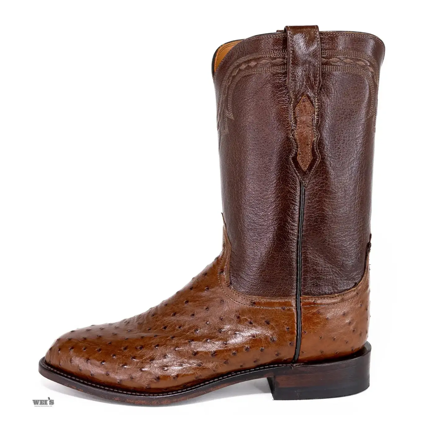 Lucchese 2000 Men's Roper Style Cowboy Boots 12" Exotic Ostrich/Goat Roper Toe -CLEARANCE - Image 4