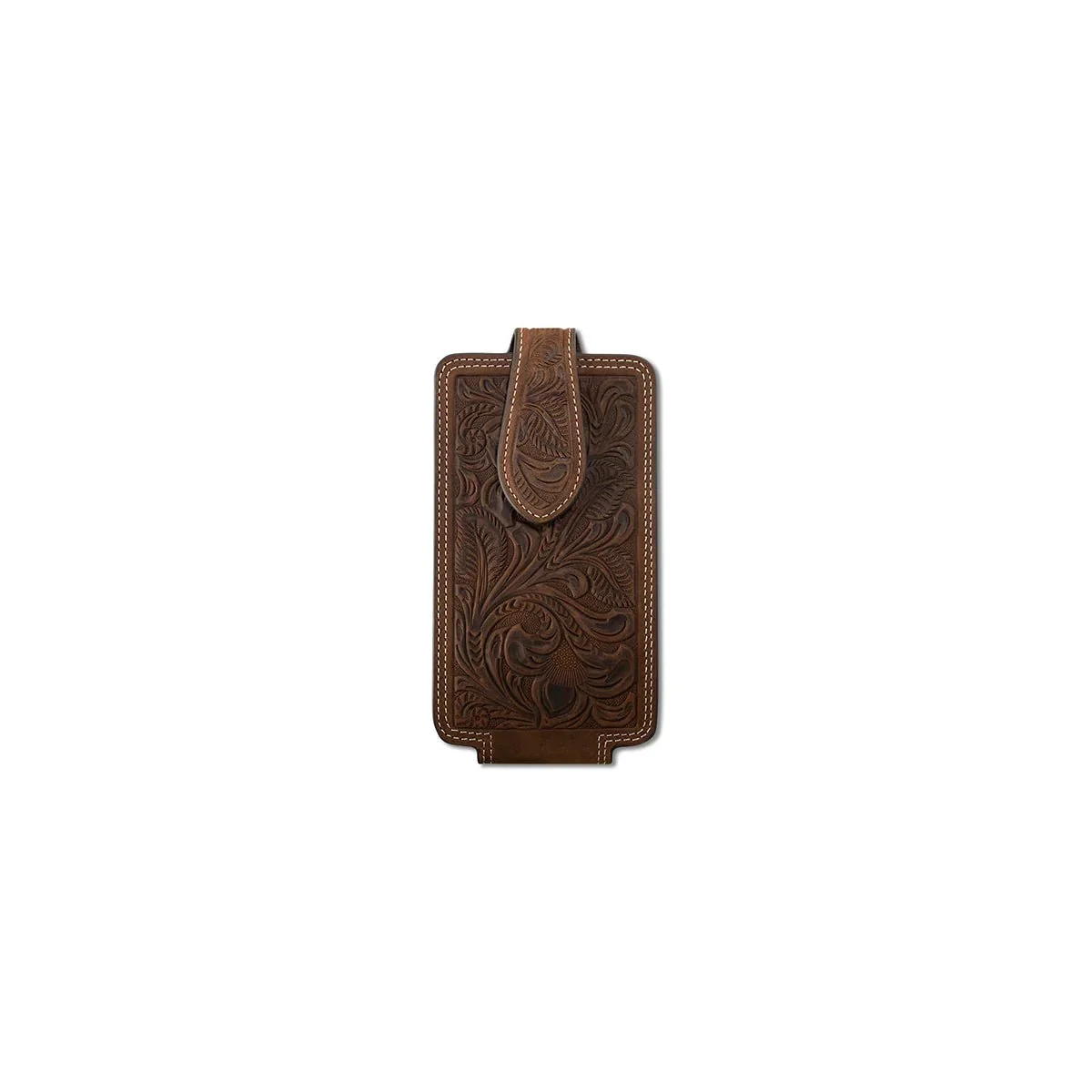 M&F Western Products Ariat Belt Clip Leather Tooled Aged Bark Brown Phone Holder