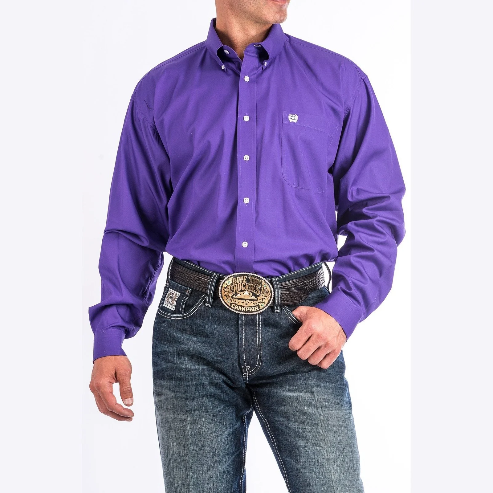 Cinch Men’s Shirt Long Sleeve Button Down Various Solid Colours - Image 4