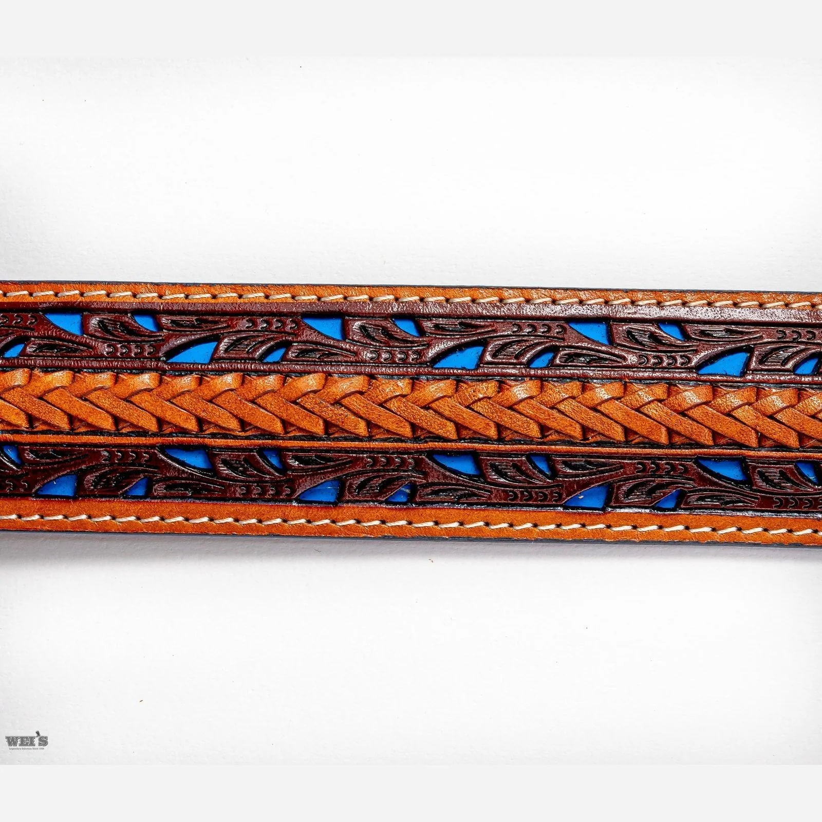 Men’s Belt Made By Ranger Belt Co. Hand Tooled Turquoise Inlay WB2704A - Image 4