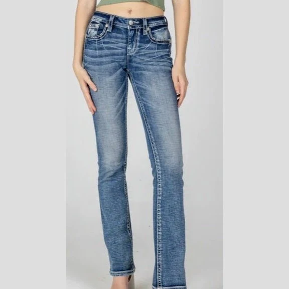 Miss Me Women’s Jeans Mid Rise Floral Distress Bootcut -CLEARANCE - Image 3