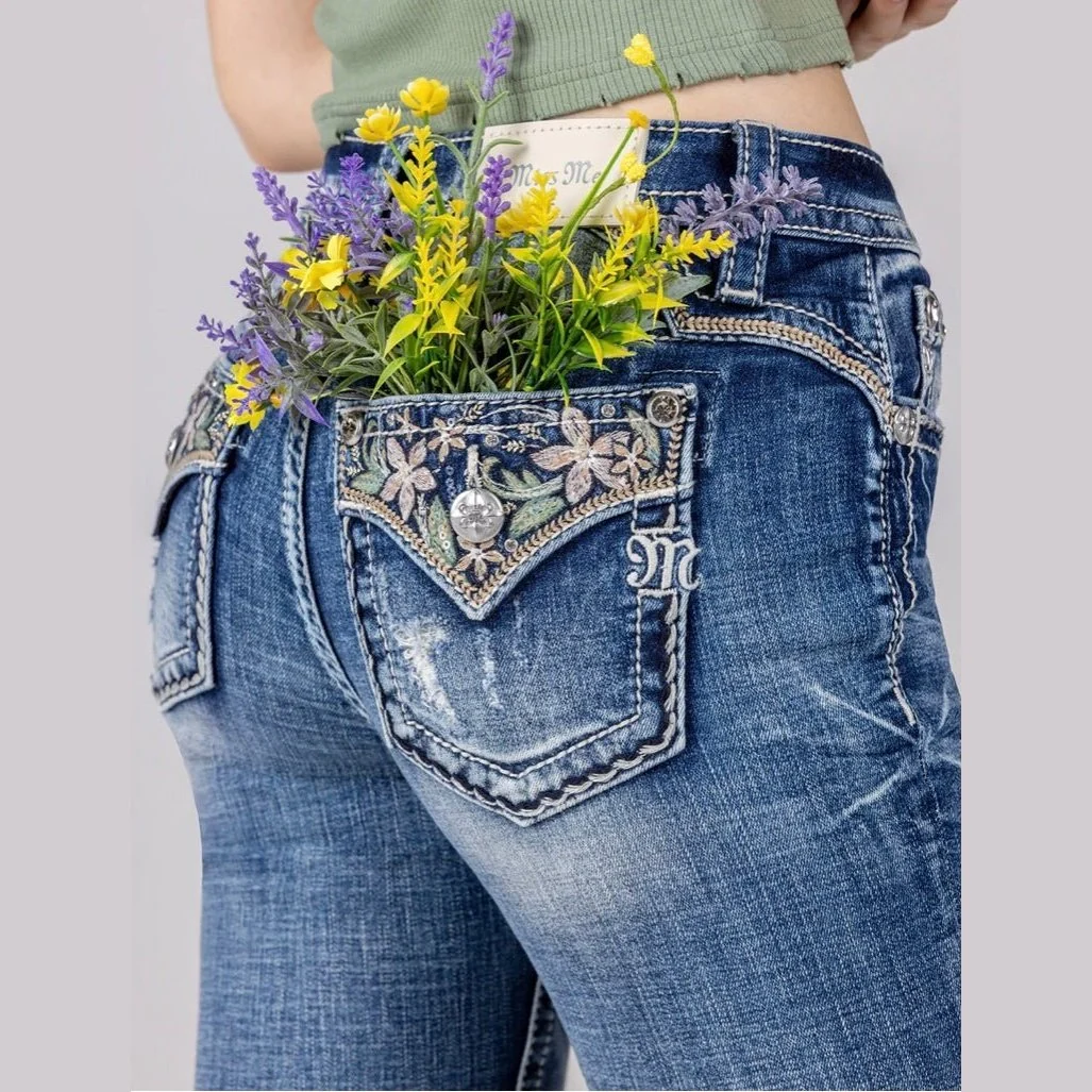 Miss Me Women’s Jeans Mid Rise Floral Distress Bootcut -CLEARANCE - Image 4