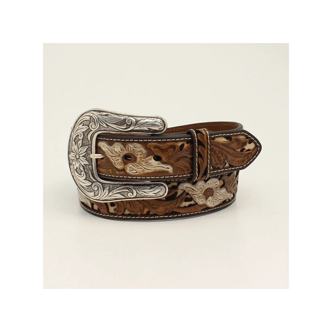 Nocona Women's Brown And Ivory Tooled With Leopard Underlay Belt - Image 3