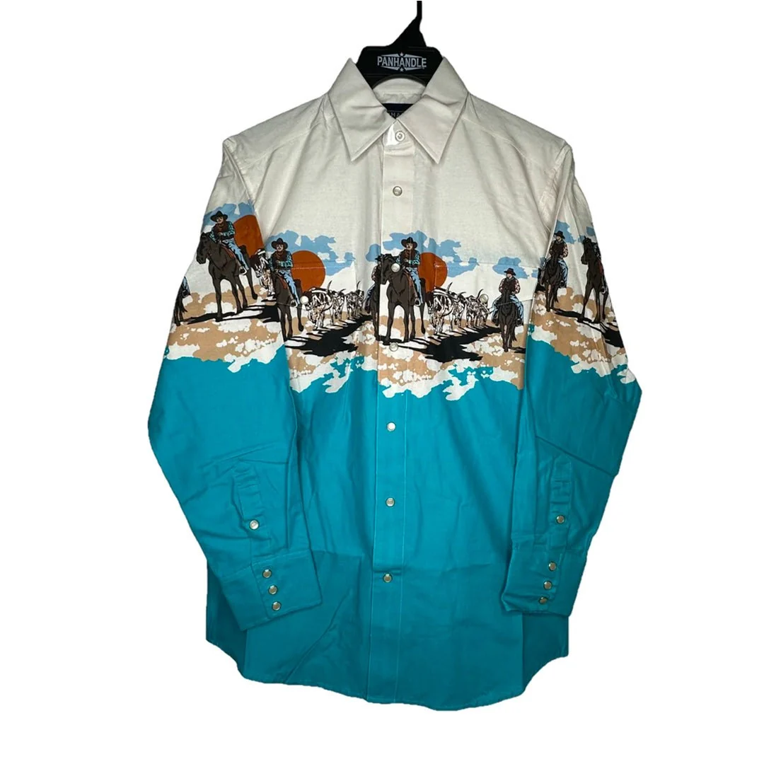 Panhandle Men's Cowboy Border Snap Long Sleeve Shirt - Image 2