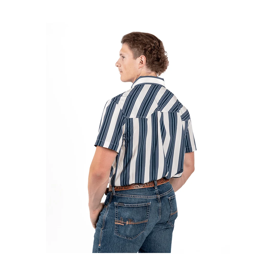 Panhandle Slim Men's Black And Cream Striped Short Sleeve Snap Western Shirt - Image 2