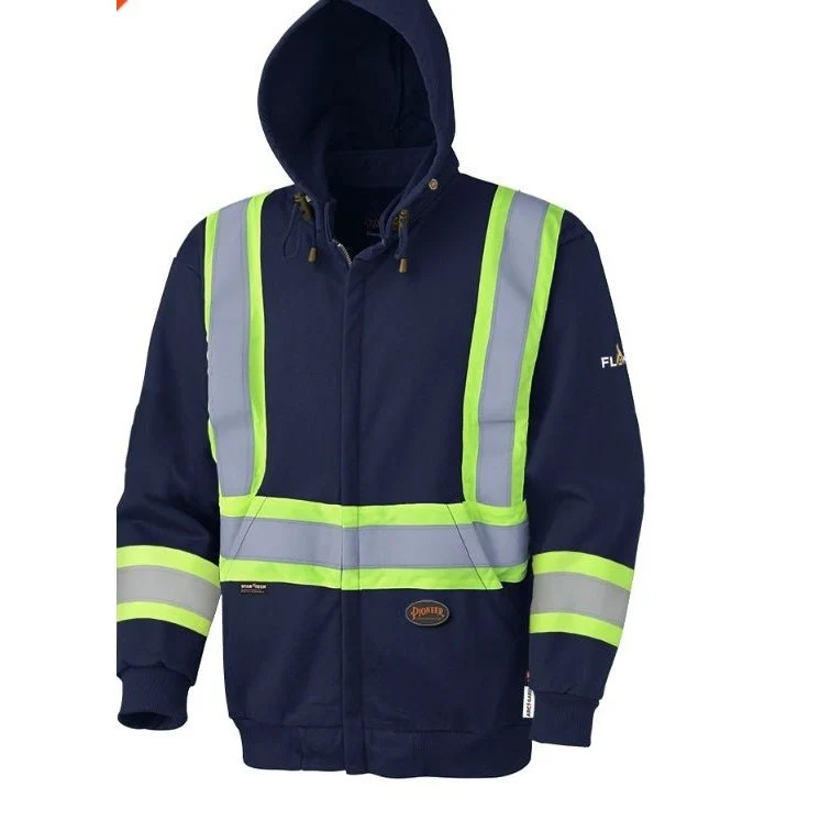 Pioneer Unisex Hoodie Work Flame Resistant Hi Vis Safety Striping - Image 3