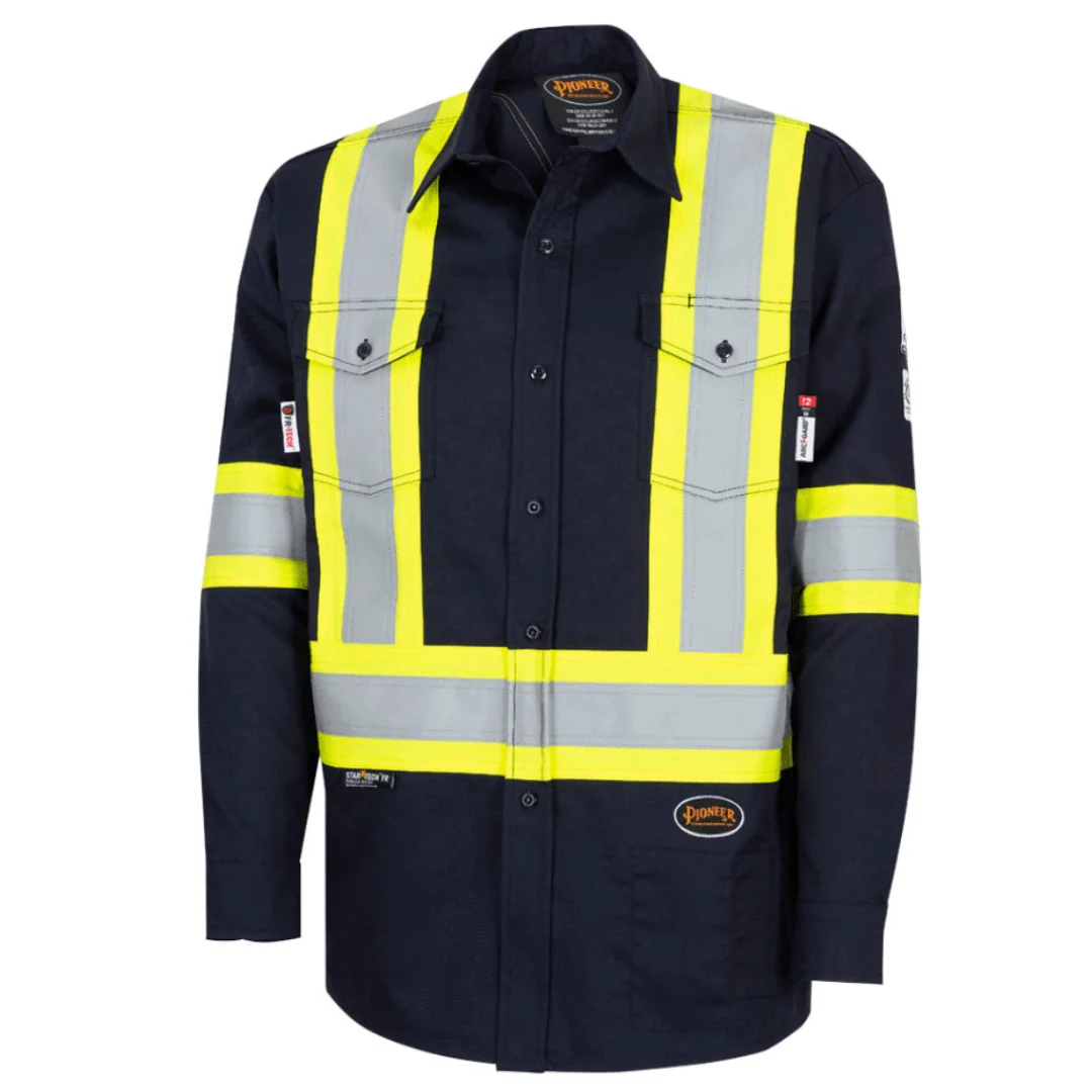 Pioneer Men's FR-Tech® Hi-Vis 88/12 7 oz FR/ARC–Rated Safety Shirt – Navy