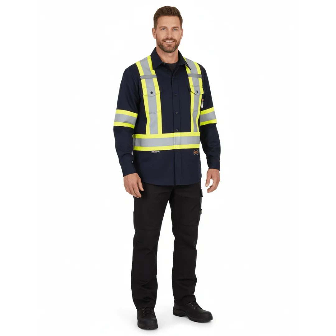 Pioneer Men's FR-Tech® Hi-Vis 88/12 7 oz FR/ARC–Rated Safety Shirt – Navy - Image 8