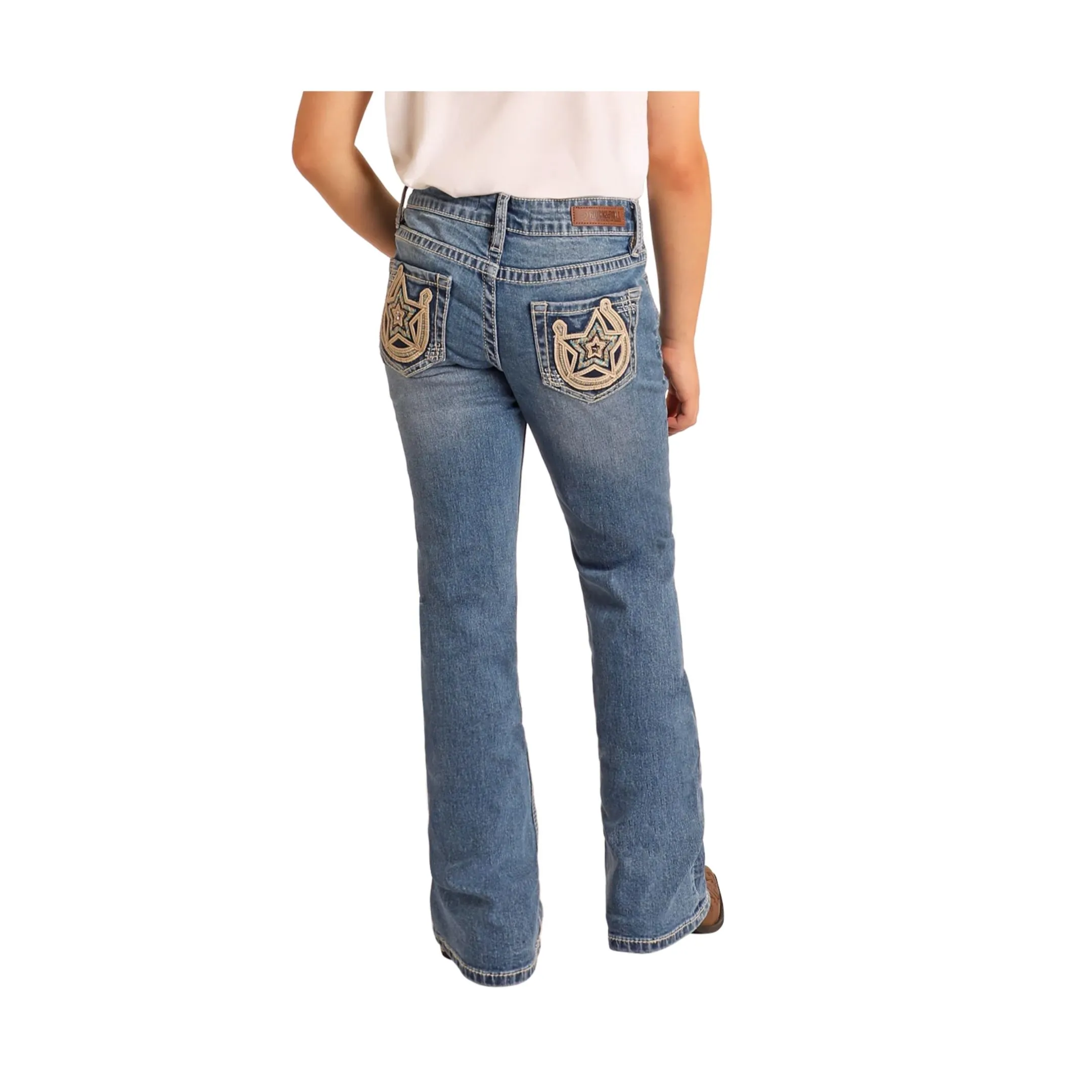 Rock & Roll Denim Girl's Horseshoe With Star Boot Cut Jean - Image 3