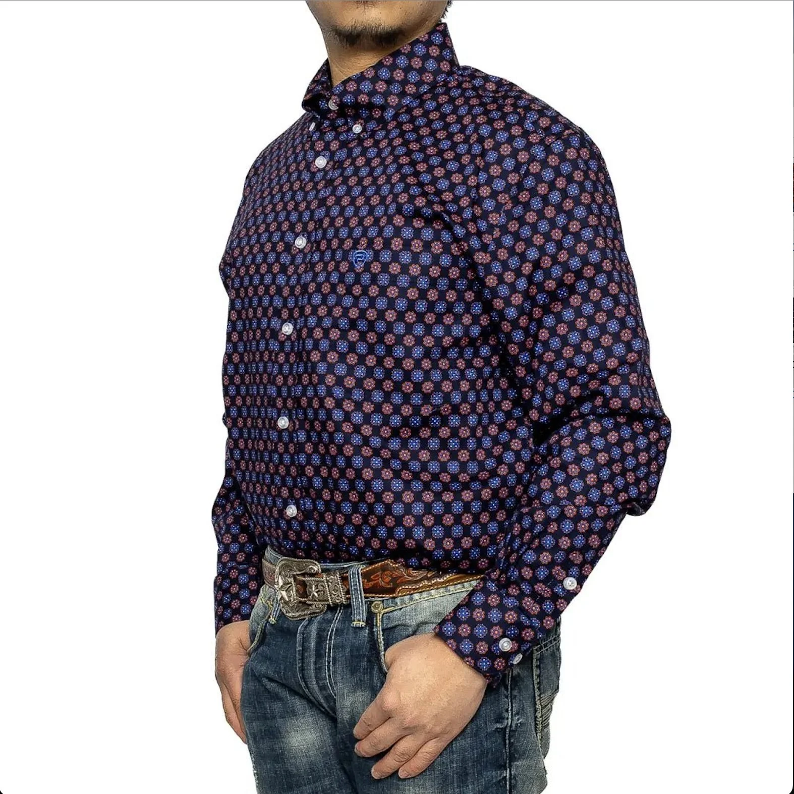 Rock & Roll Men's Blue Geo Print Shirt