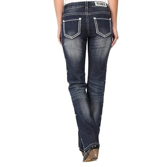 Rock & Roll Women’s Jeans Mid Rise Boot Cut Aztec Side Seam Design - Image 2