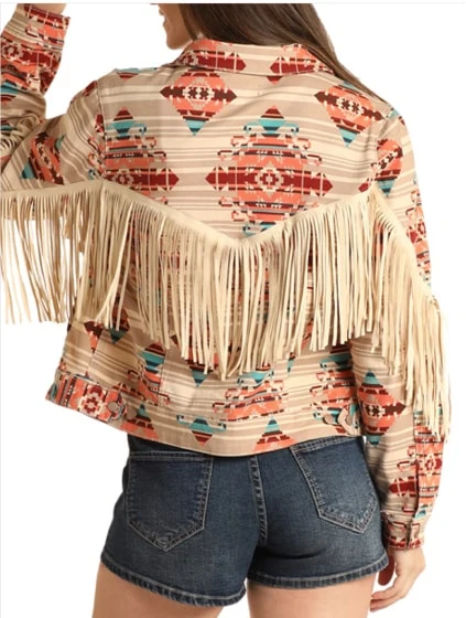 Rock & Roll Women’s Jacket Fringed Aztec Stripe -Clearance - Image 2