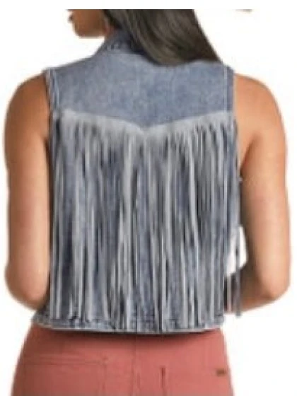 Rock & Roll Women’s Vest Fringed Denim - Image 2
