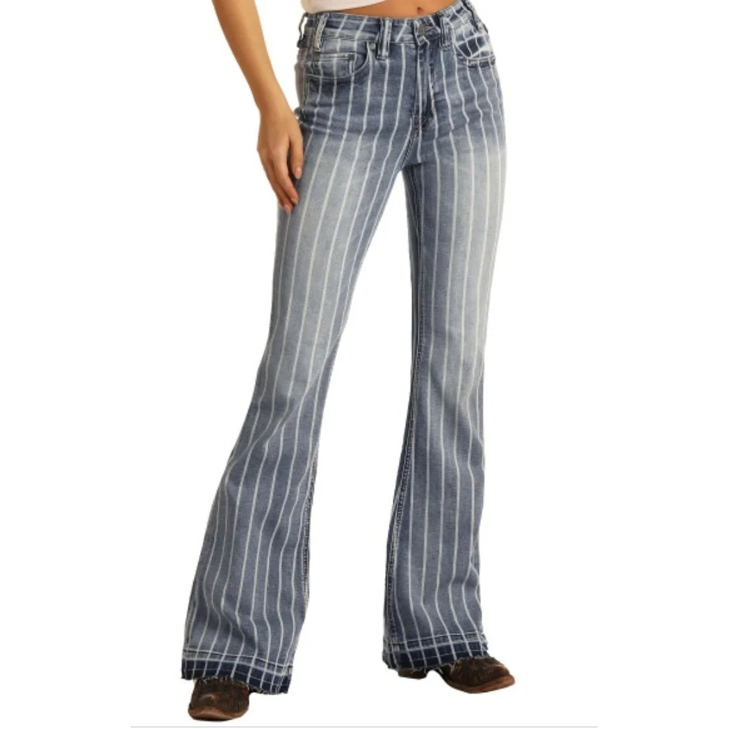 Rock & Roll Women’s High Rise Stretch Striped Trouser Jeans - Image 5