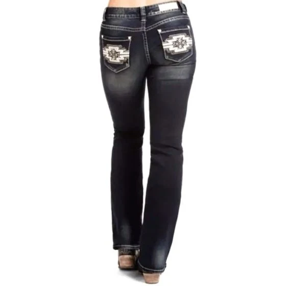 Rock & Roll Women’s Jeans Mid Rise Boot Cut Rhinestones