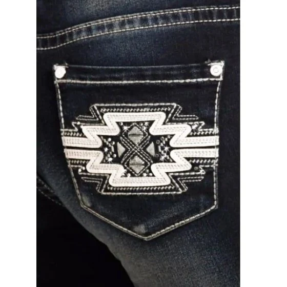 Rock & Roll Women’s Jeans Mid Rise Boot Cut Rhinestones - Image 3