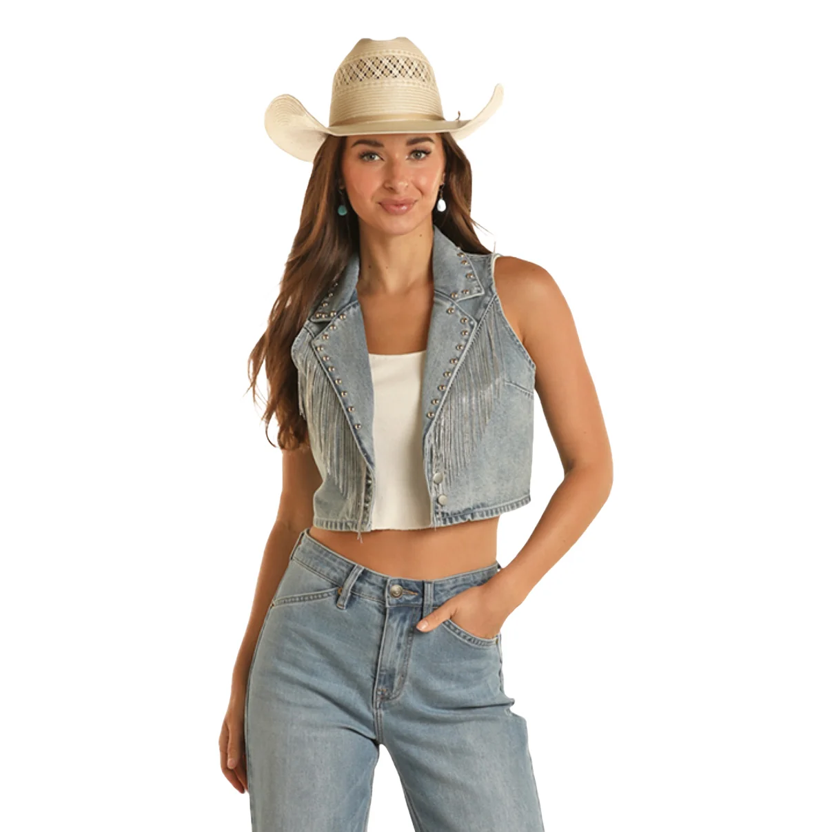 Rock & Roll Women's Denim Fringe Vest - Image 6