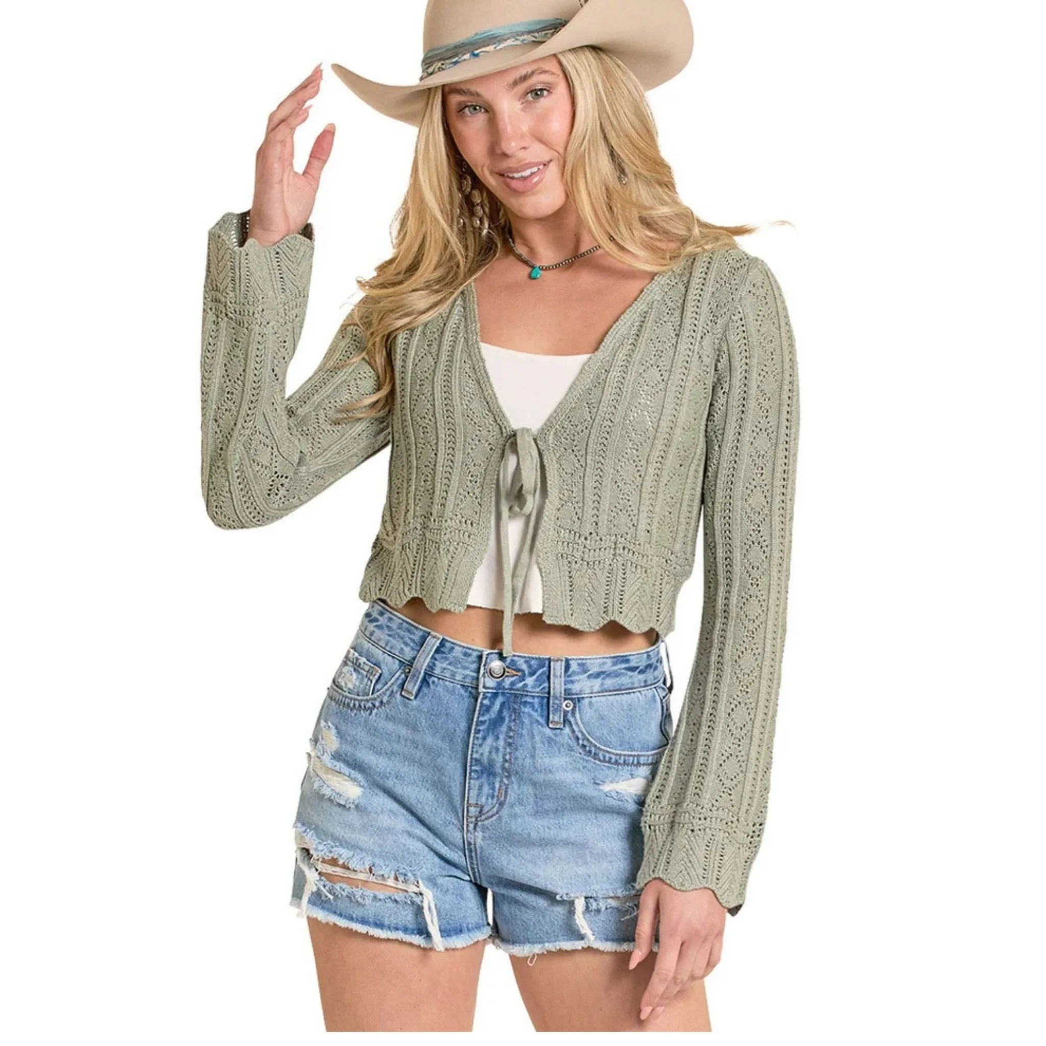 Rock & Roll Womens Crochet Tie Cardigan Sweater
