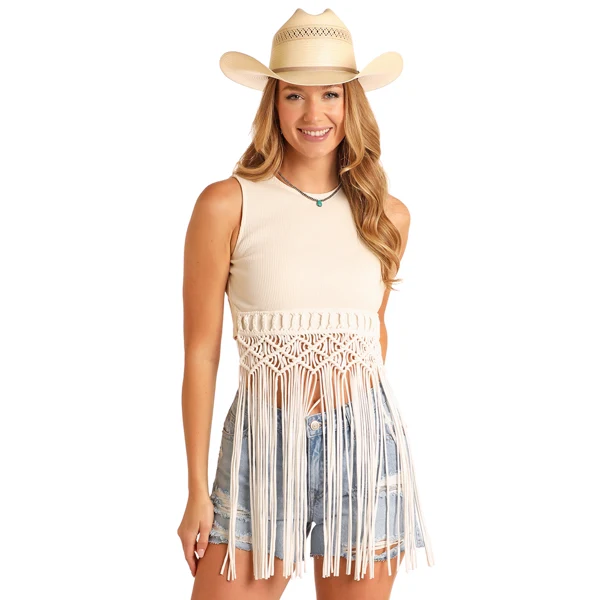 Rock&Roll Women's Macrame Tank Top With Fringe - Image 6