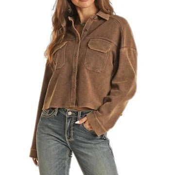 Rock & Roll Women's Relaxed Corduroy Shirt Jacket Chocolate -Clearance