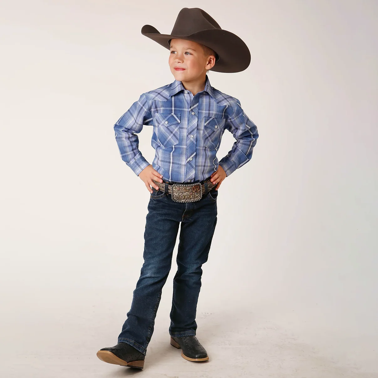 Roper Boy's Blue/White/Navy Plaid - CLEARANCE