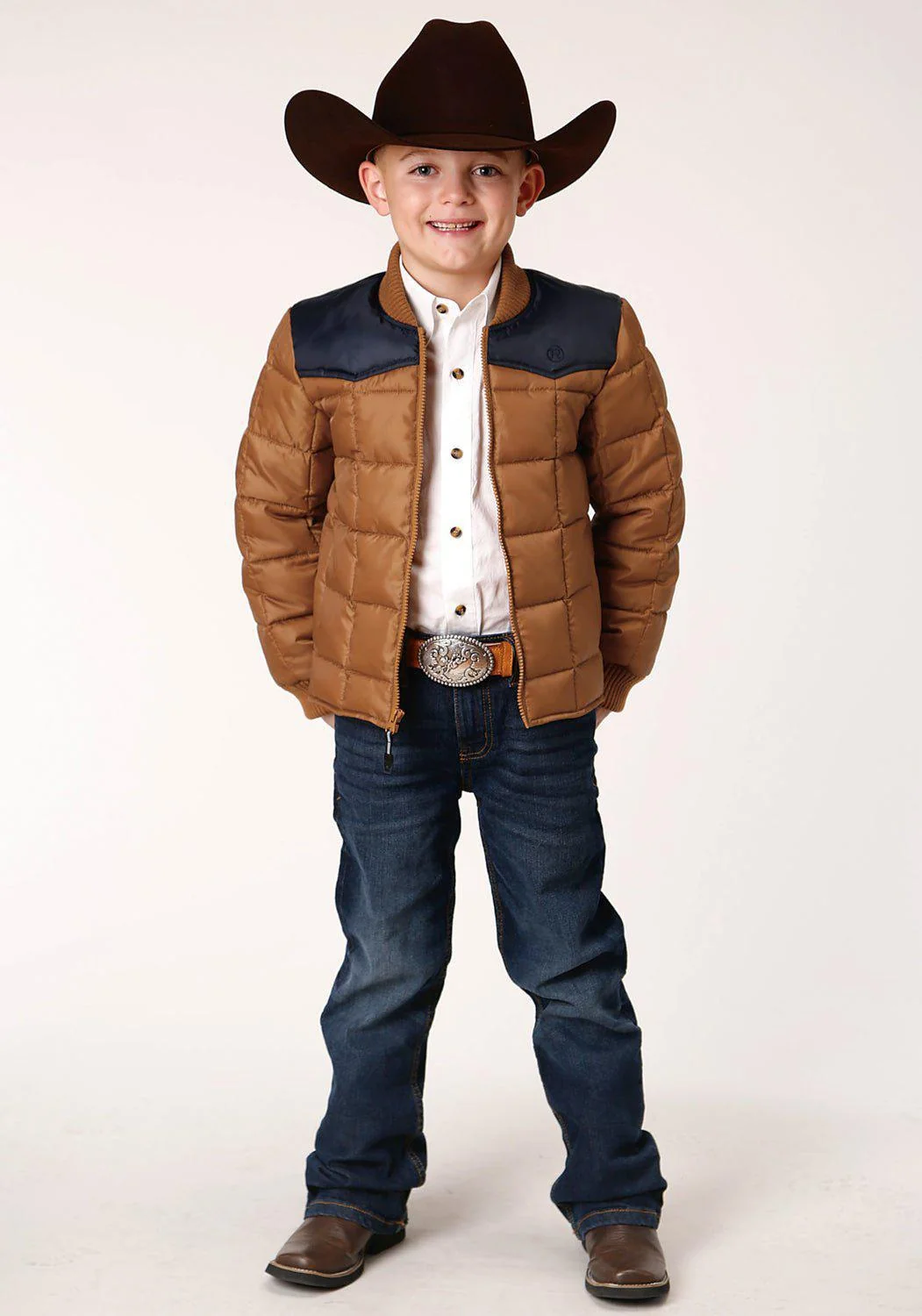 Roper Boys Kids Brown Polyester Quilted Poly-Filled Jacket - CLEARANCE - Image 2