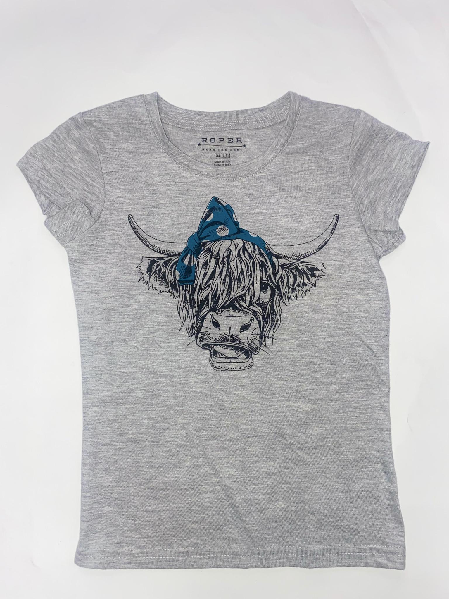 Roper Girl's T-Shirt Cowhead With Bow Jersey - CLEARANCE