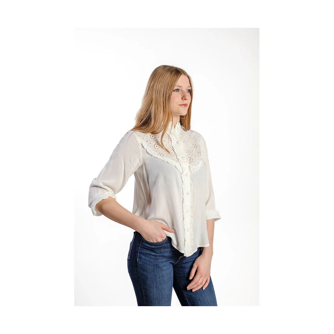 Roper Ladies' White 3/4 Sleeve Eyelet Yoke Blouse - CLEARANCE - Image 2