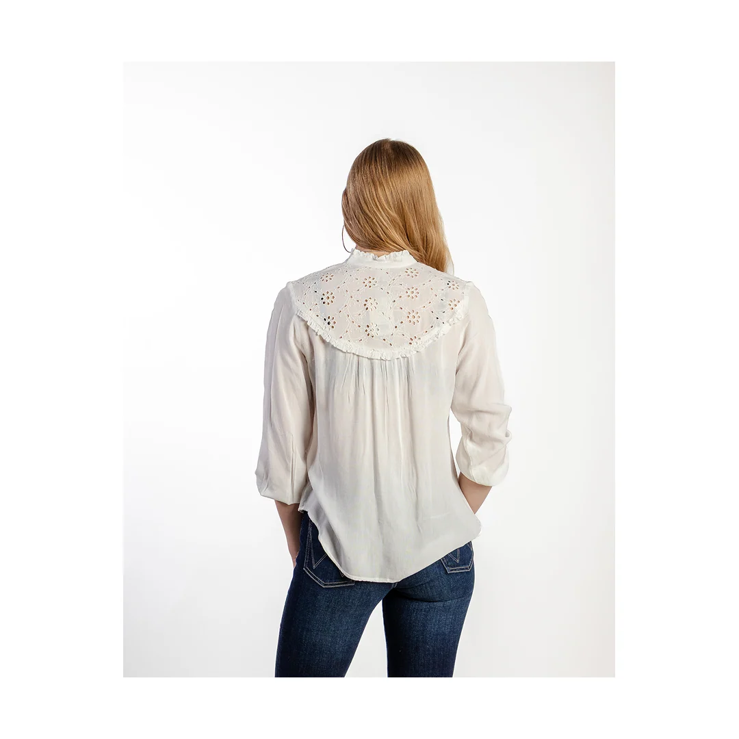 Roper Ladies' White 3/4 Sleeve Eyelet Yoke Blouse - CLEARANCE - Image 3