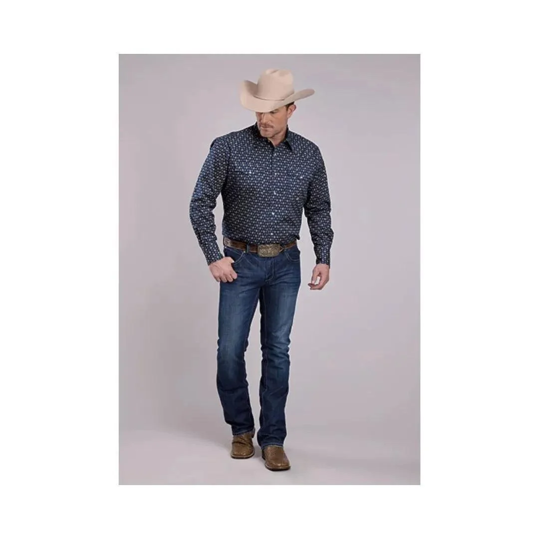 Roper Men's Amarillo Long sleeves Poplin Paisley - Navy - Stretch - Image 3