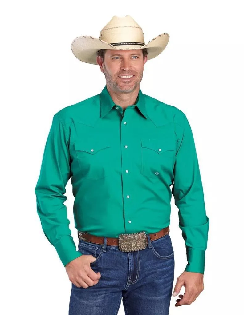 Roper Men's Long sleeves Snap Jade Green & Blue
