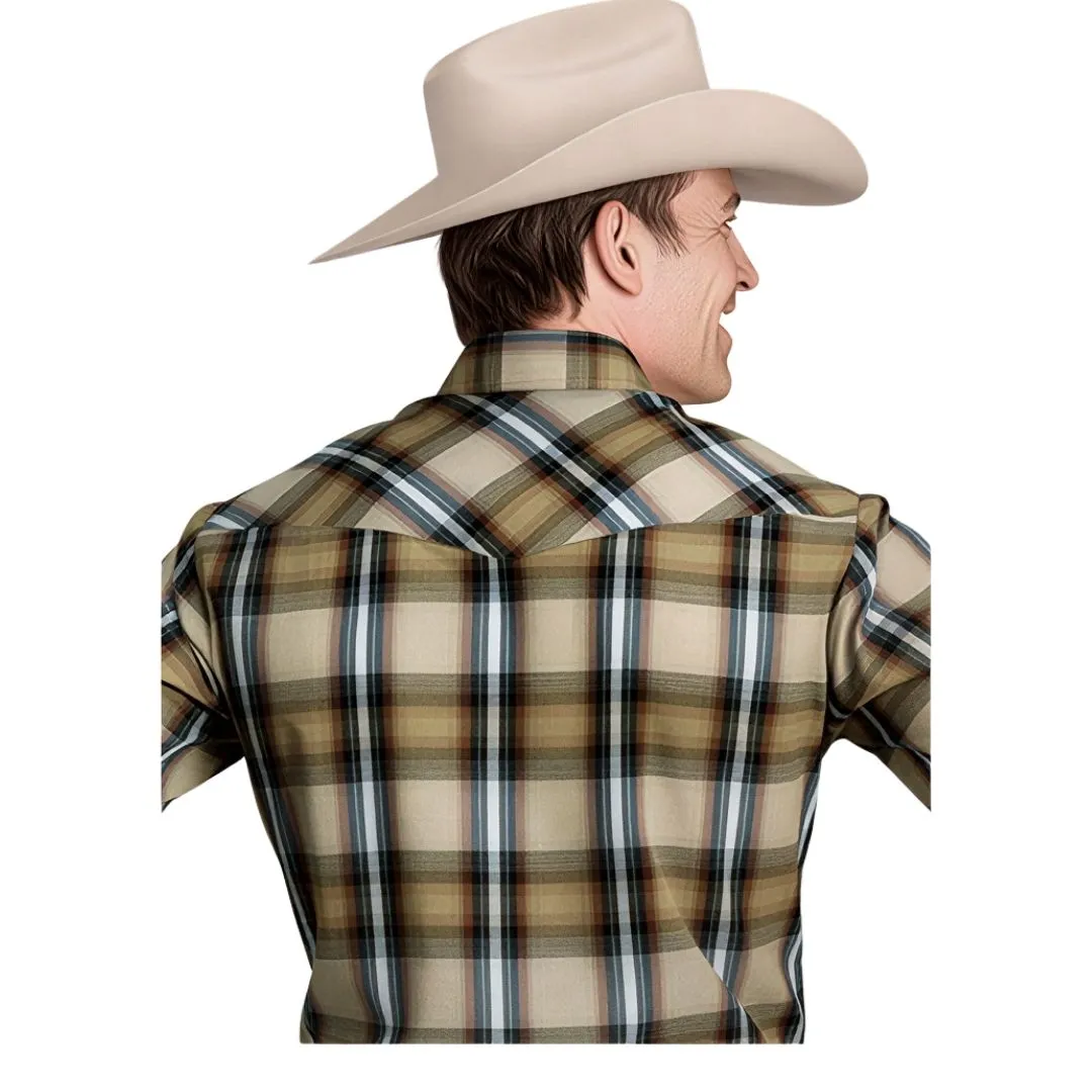 Roper Men's Tan Plaid Snap Long Sleeve Western Shirt - Image 2