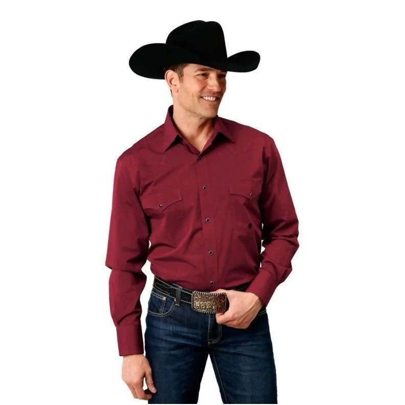 Roper Men's Western Shirt Solid In Wine - Image 3