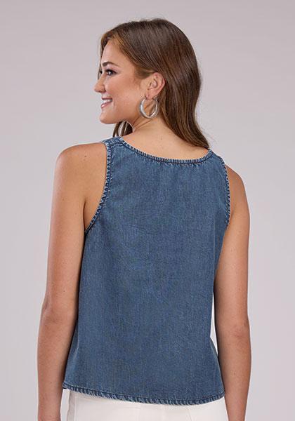 Roper Women's Denim Tank With Belt Buckle Straps - Image 3