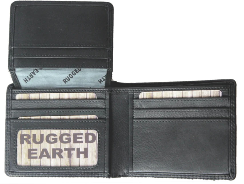 Rugged Earth Bifold Black Leather Wallet - Image 2