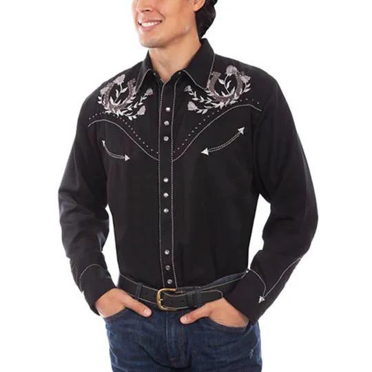 Scully Mens Long Sleeve Horseshoe Snap Shirt