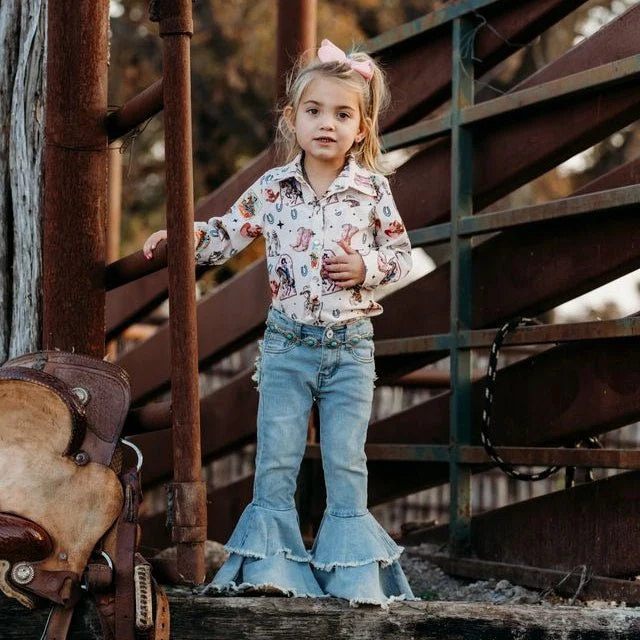 Shea Baby Girl's Ruffle Denim Bells - Image 3