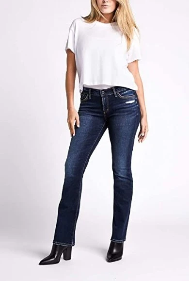 Silver Jeans Women's Elyse Mid Rise Curvy Relaxed Fit Distressed - Clearance - Image 27