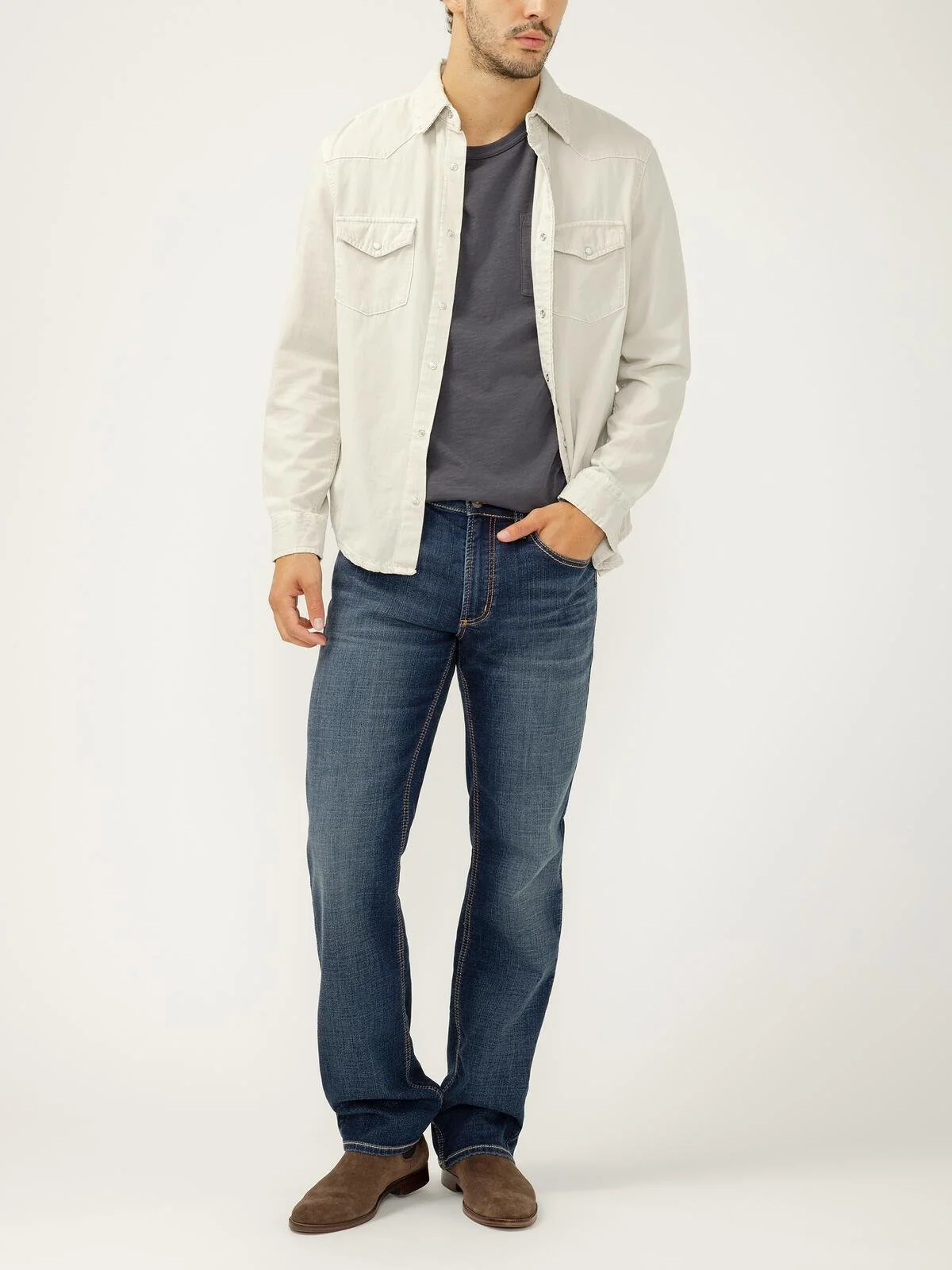 Silver Jeans Zac Relaxed Fit Straight Leg Knit Flex Jeans