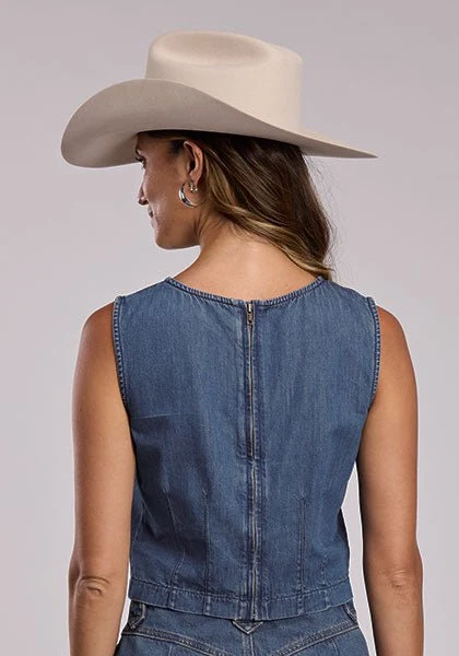Stetson Women's Denim Structured Sleeveless Blouse - Image 3