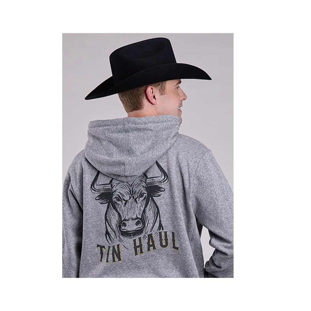 Tin Haul Men's Hoodie Bull Full Screen On Back Grey - Image 3