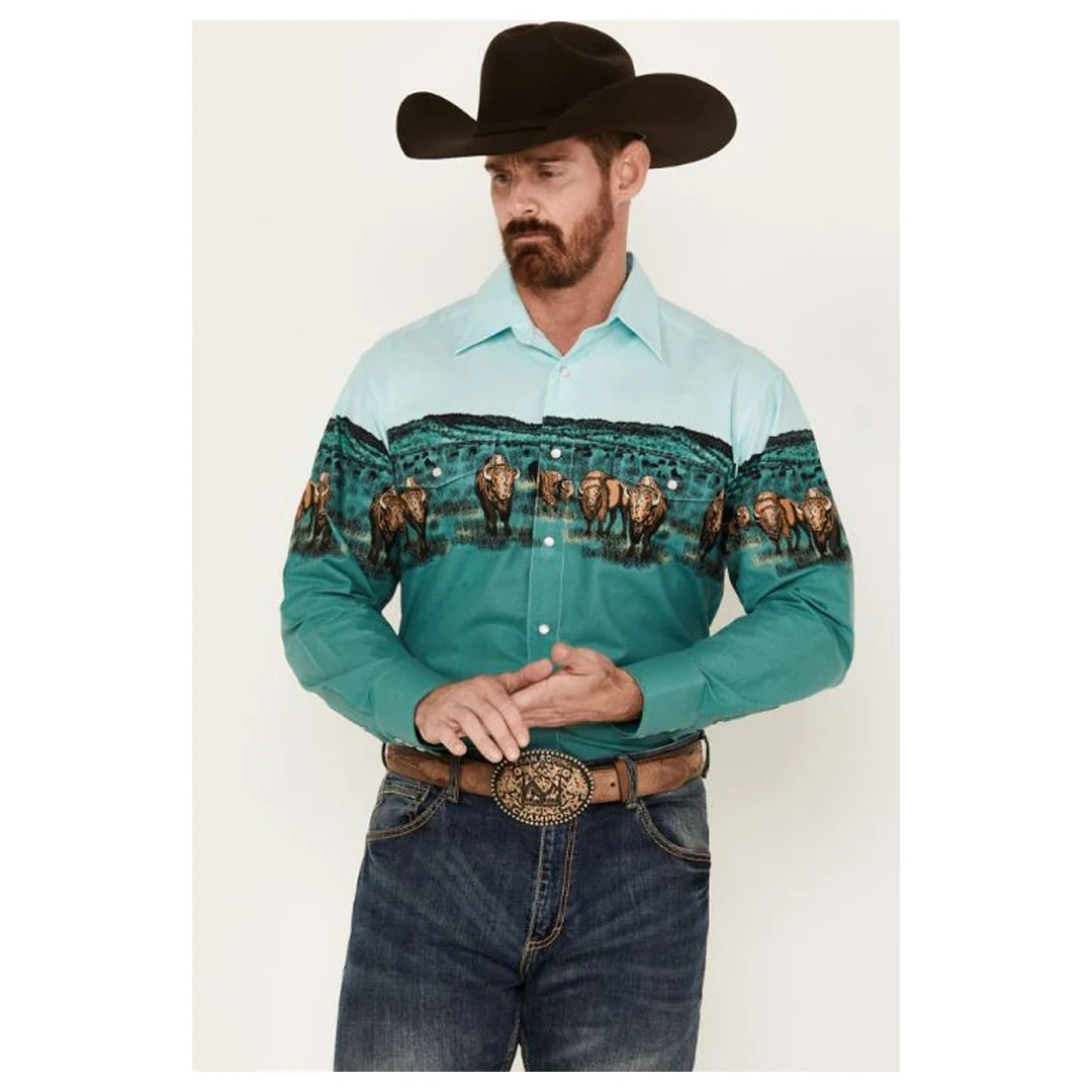 Panhandle Slim Buffalo Border Snap Long Sleeve Shirt