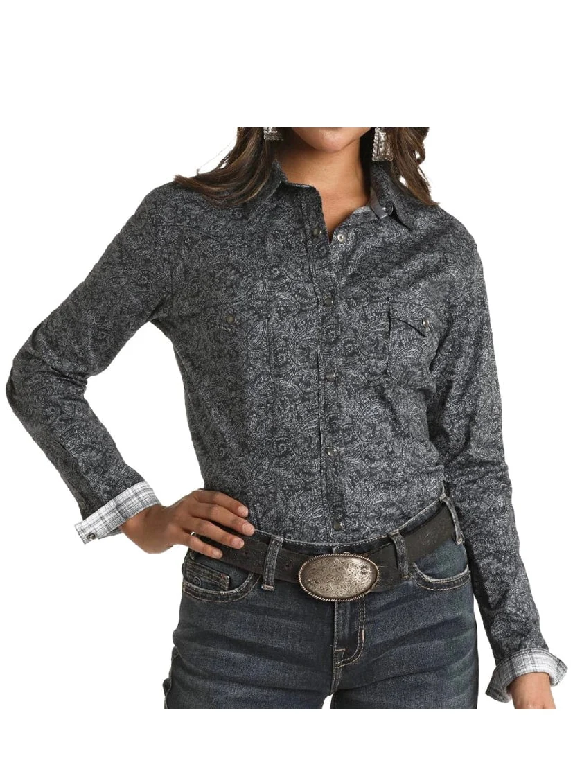 Panhandle Women’s Shirt Western Long Sleeve Paisley Snaps - Clearance - Image 6